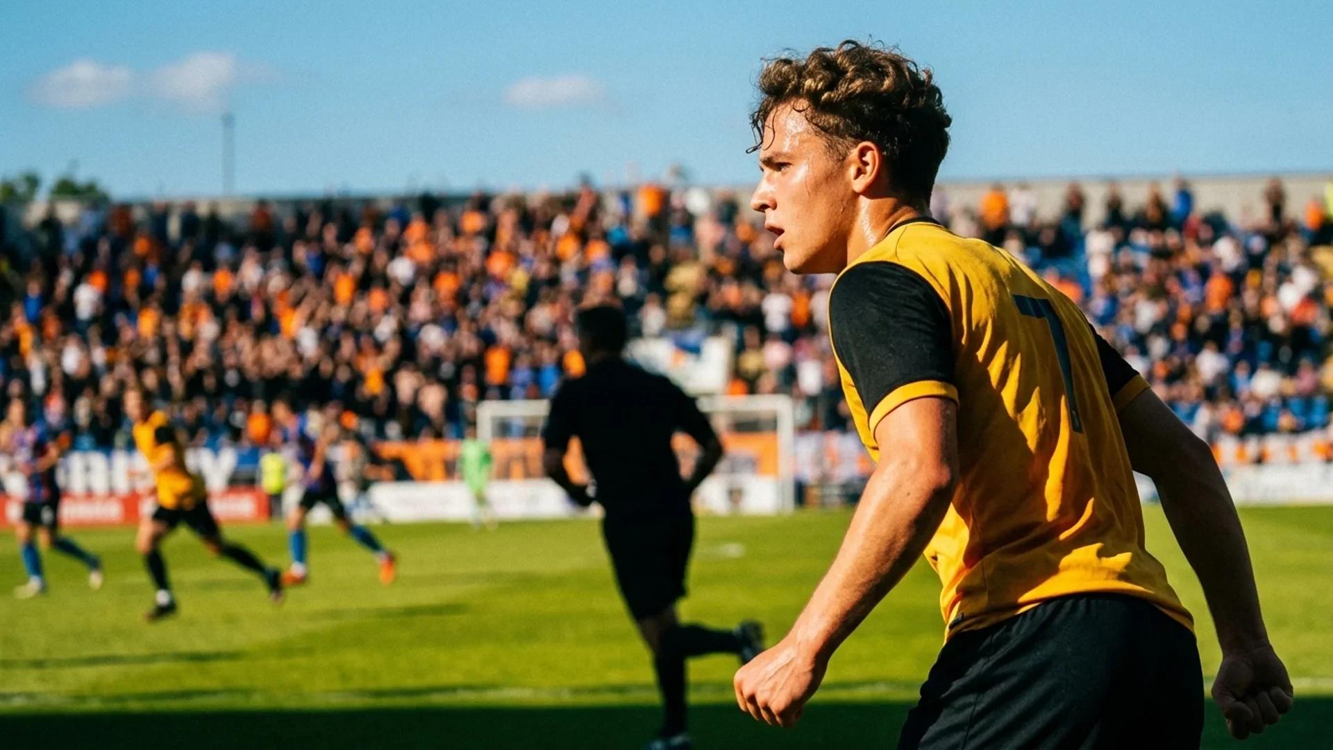 En Bodø/Glimt-spiller i fokus fra over-the-shoulder, ser energisk mot banen.