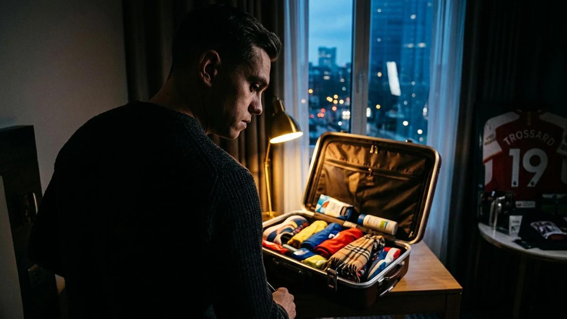 Leandro Trossard pakker kofferten sin, med en urolig uttrykk.
