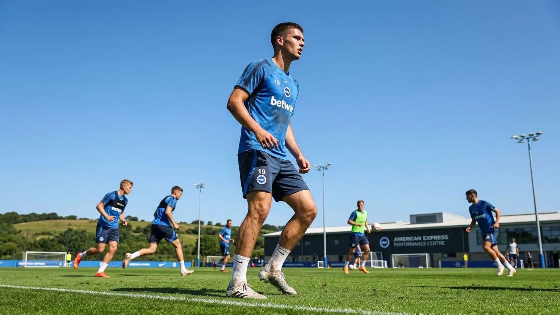 Luka Vuskovic training in the midday sun at Brighton's grounds.