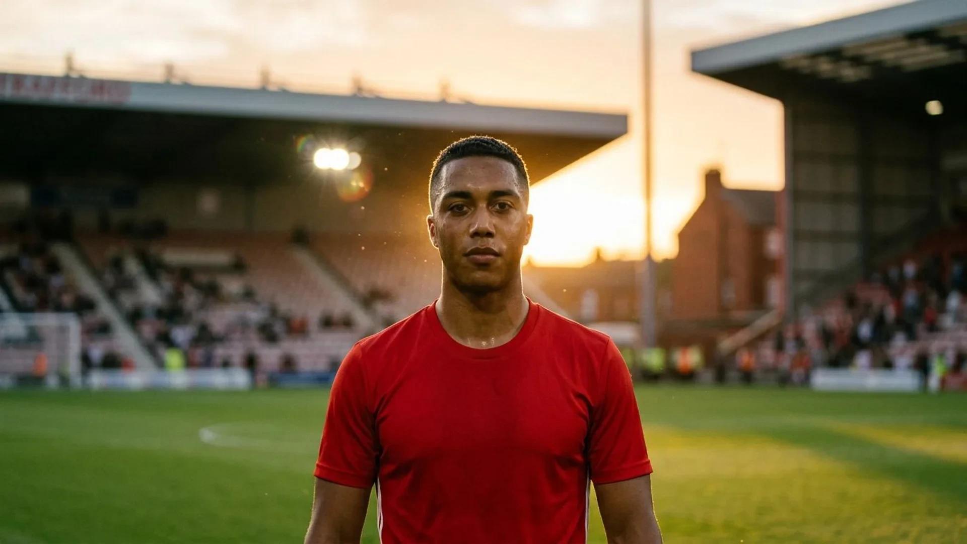 Portrett av Youri Tielemans i gyllent lys på Old Trafford.