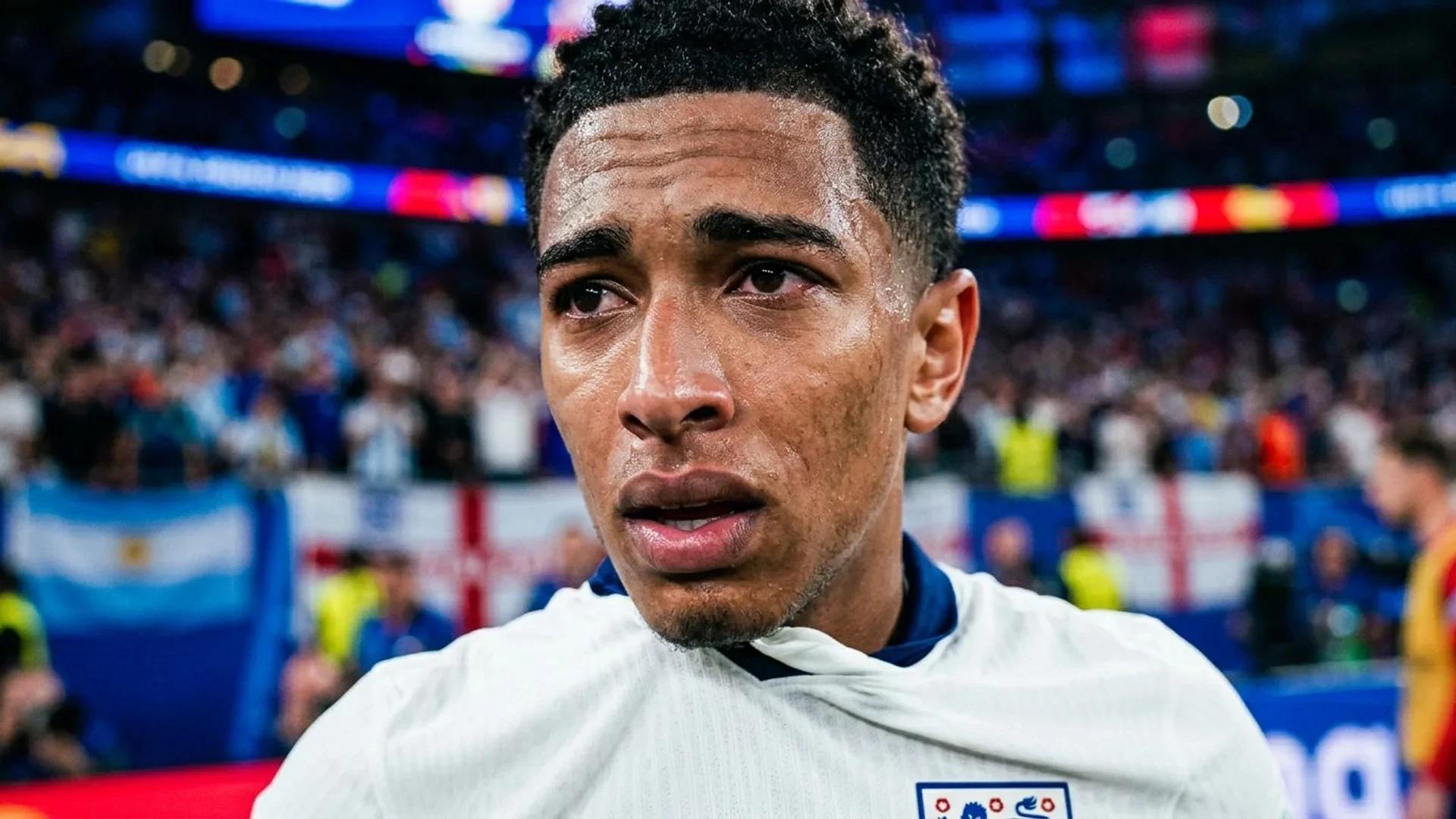 Close-up of a male soccer player showing emotion after a match.