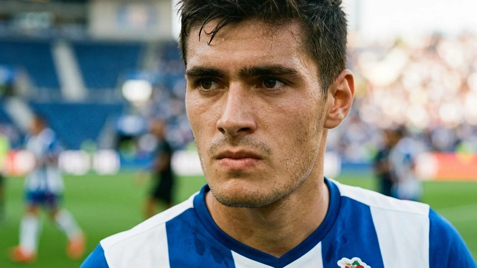 Close-up of young footballer Antonio Silva looking thoughtful.