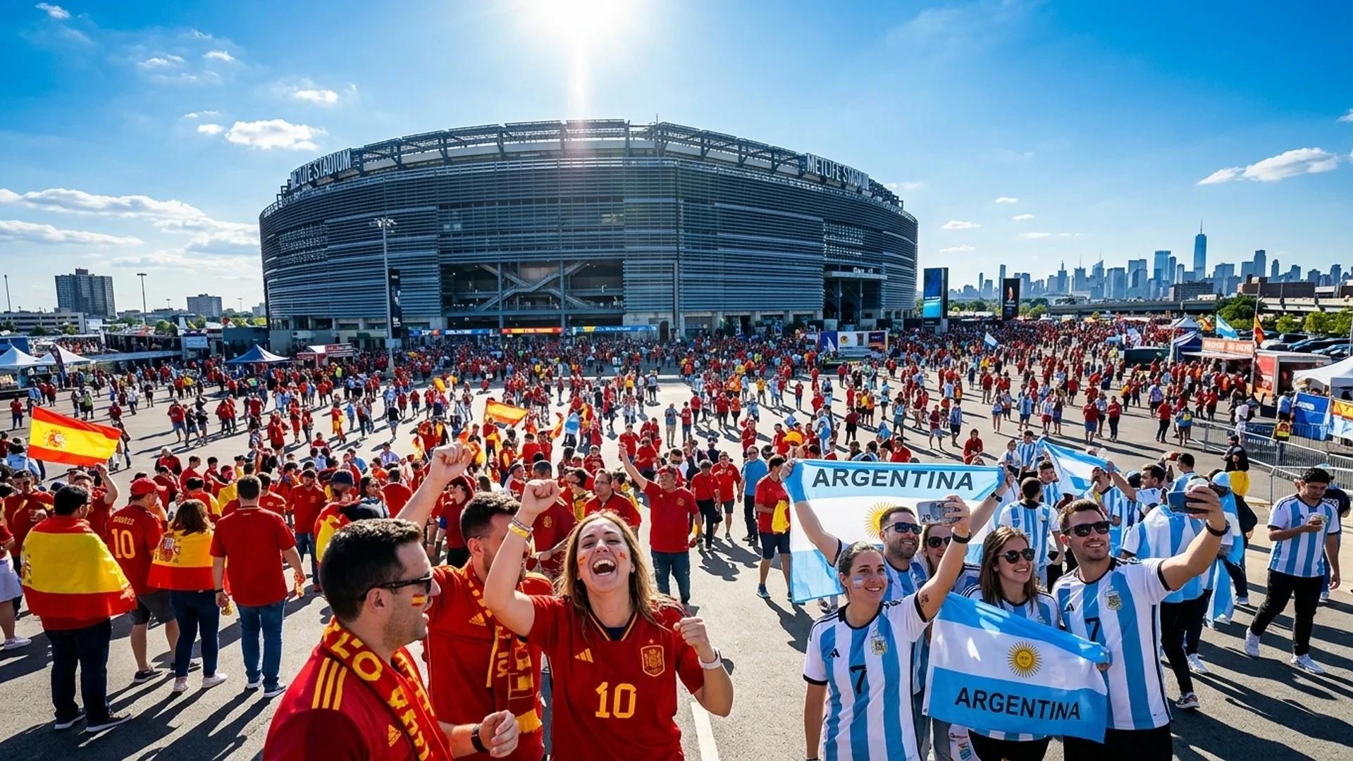 En ekstrem breddeutskjæring av MetLife Stadium med flere fans som venter spent på VM-finalen.