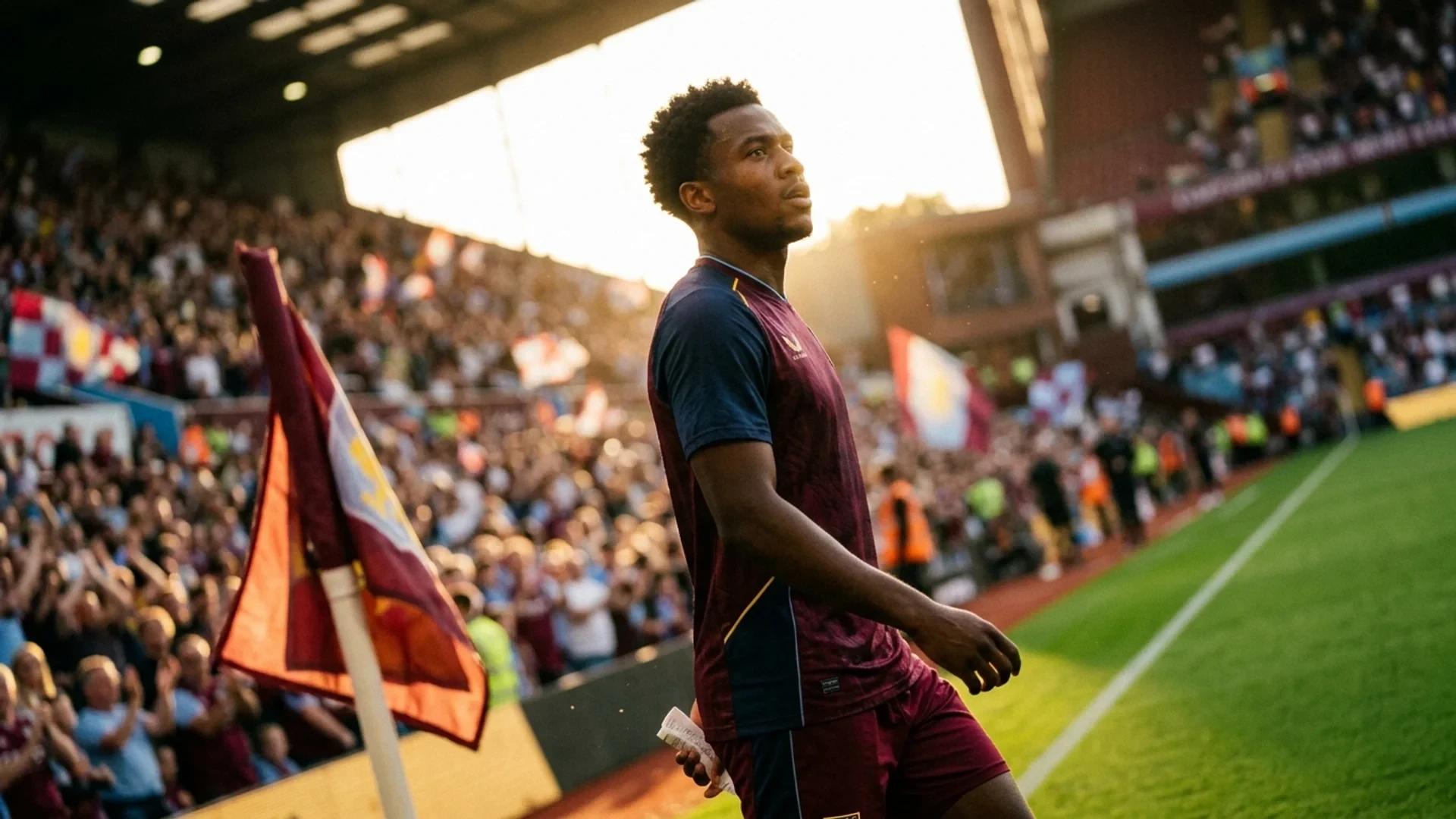 Johan Manzambi on the pitch during golden hour amidst a blurred crowd.