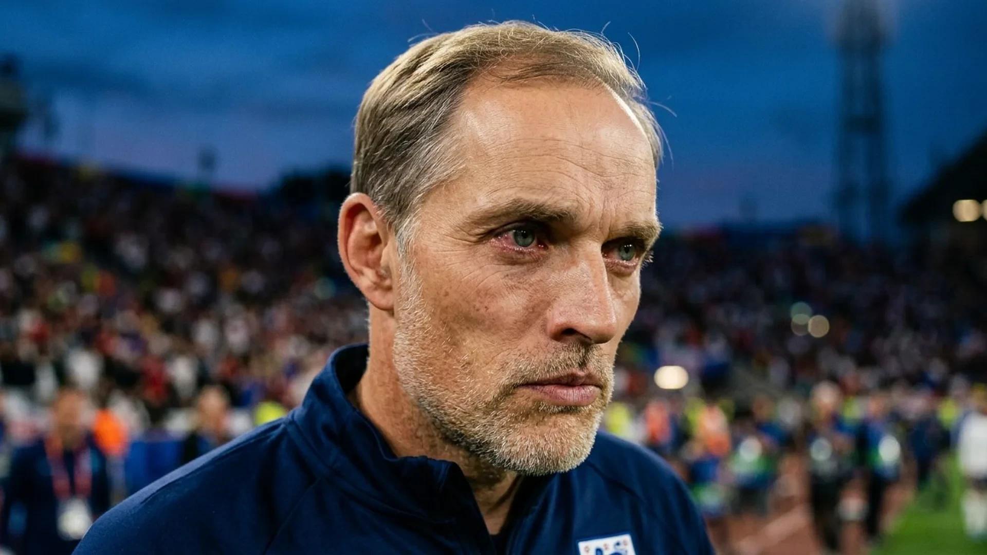 Close-up of Thomas Tuchel's face showing intense emotions.