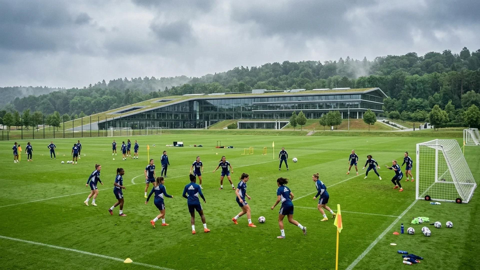 Lyon football team in training session at Adidas Campus.