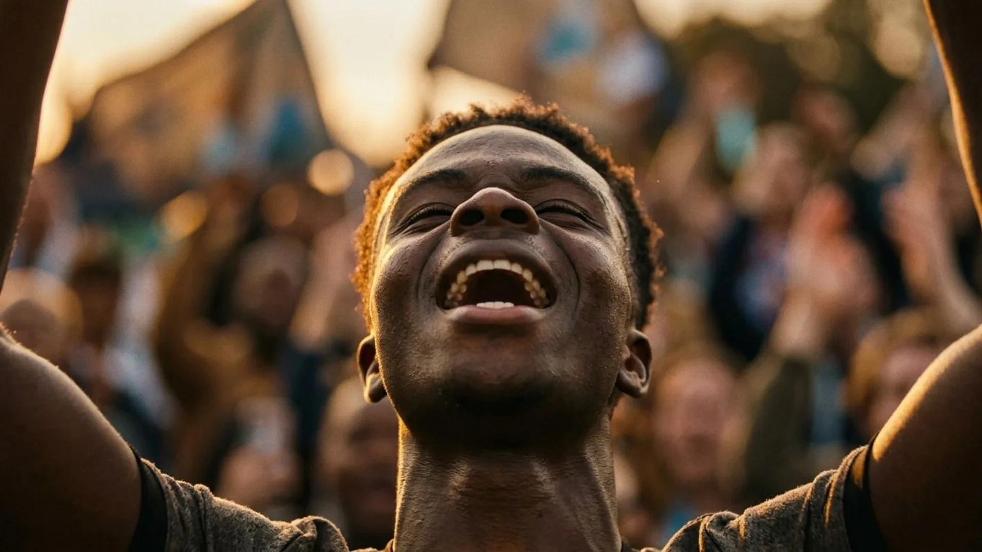 Close-up of a football player, Bukayo Saka, celebrating his goal during a match.