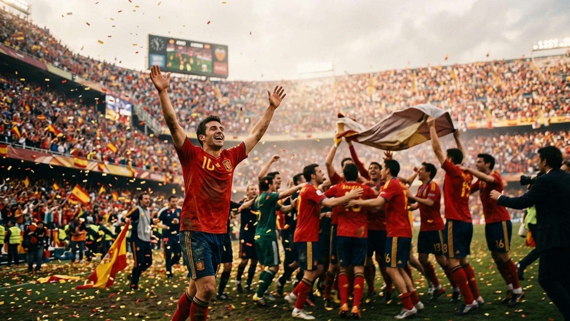 Spanish football players celebrating their World Cup victory.