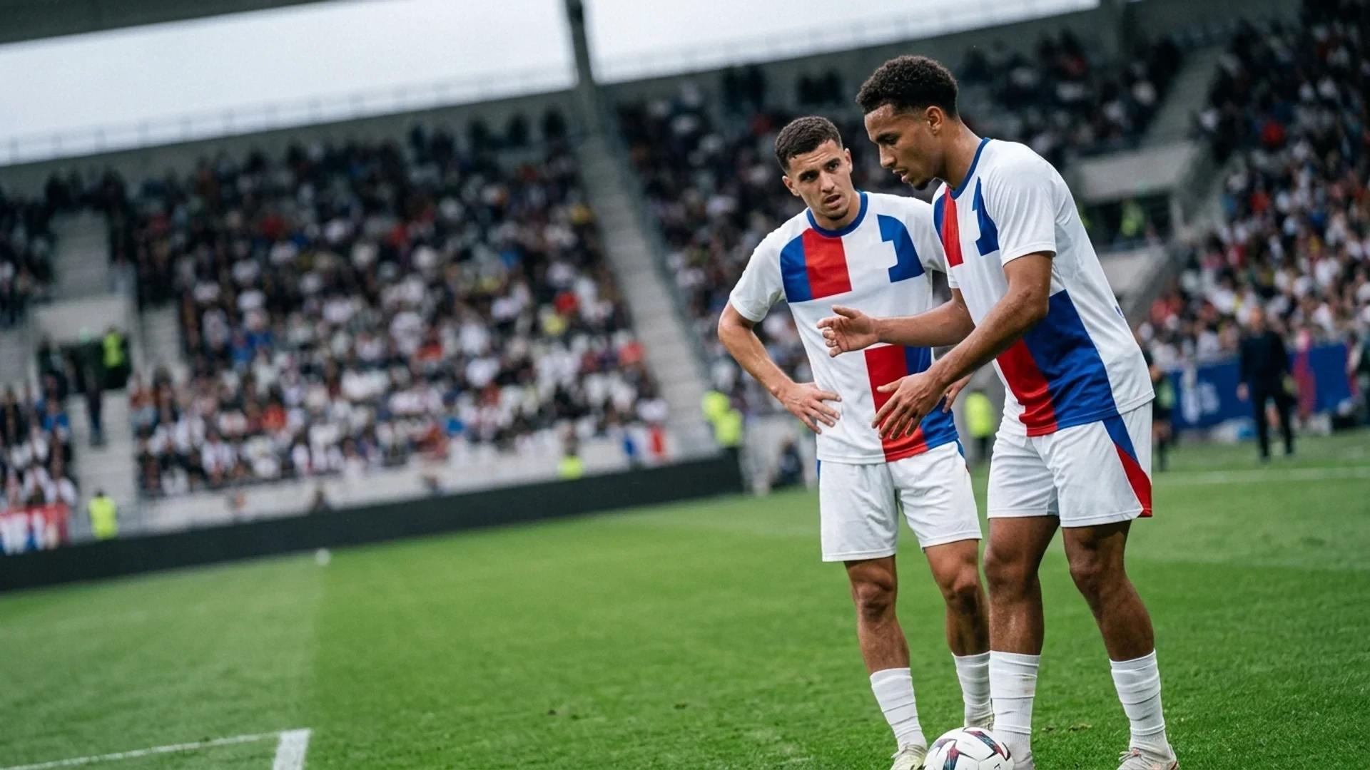 To spillere fra Olympique Lyonnais i aksjon på fotballbanen.