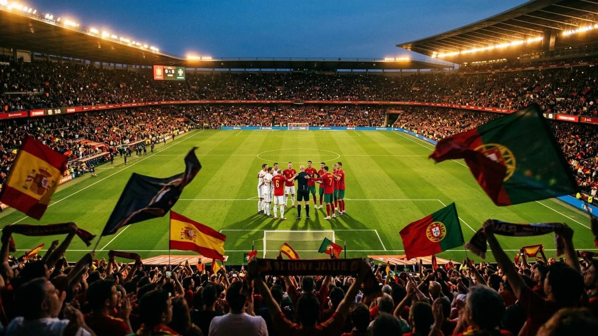 A bird's-eye view of a stadium during dusk with players and fans celebrating a referee's retirement.