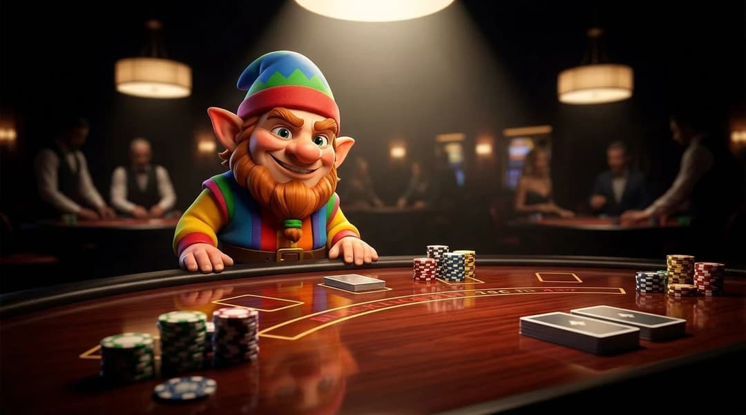 A NordicSpins mascot interacting at a blackjack table in a casino setting.
