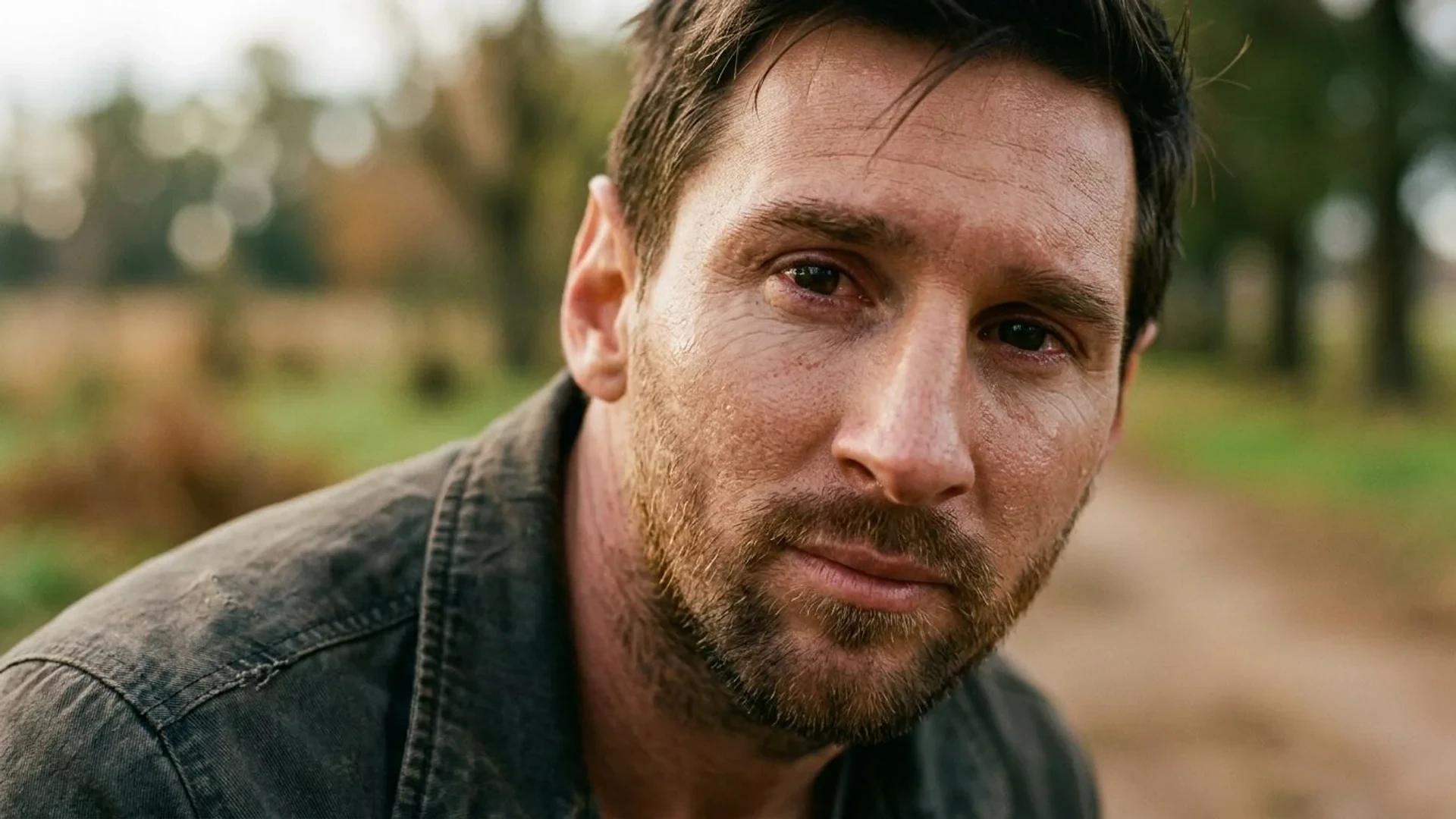 Et nært bilde av Lionel Messi med en følelsesmessig uttrykk.