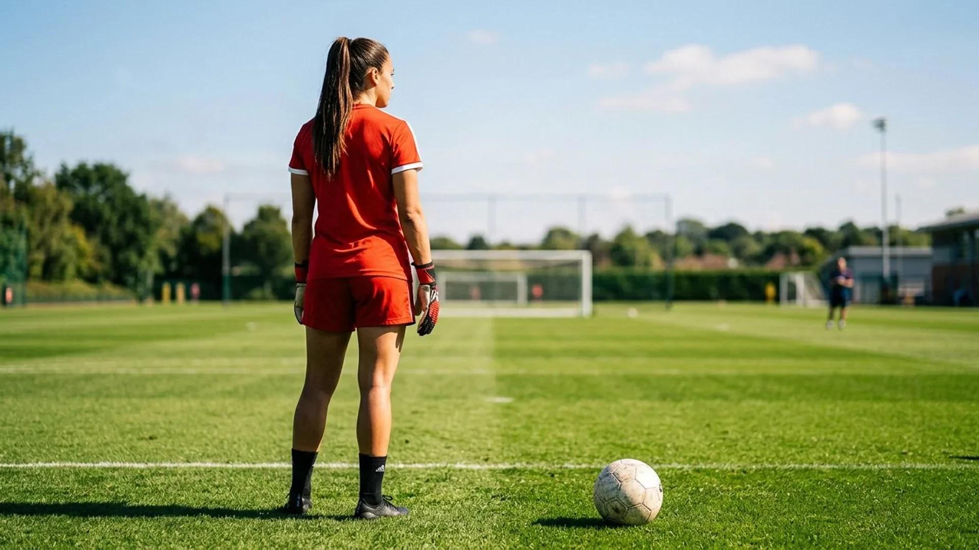 Misa Rodríguez stands on a training pitch in bright sunlight, preparing for her new role.