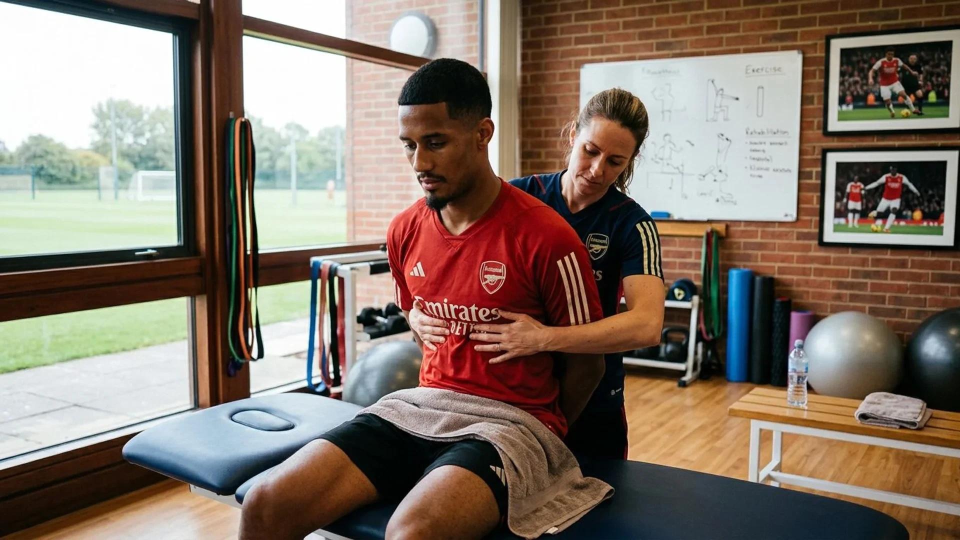 William Saliba undergoing therapy in a training room.