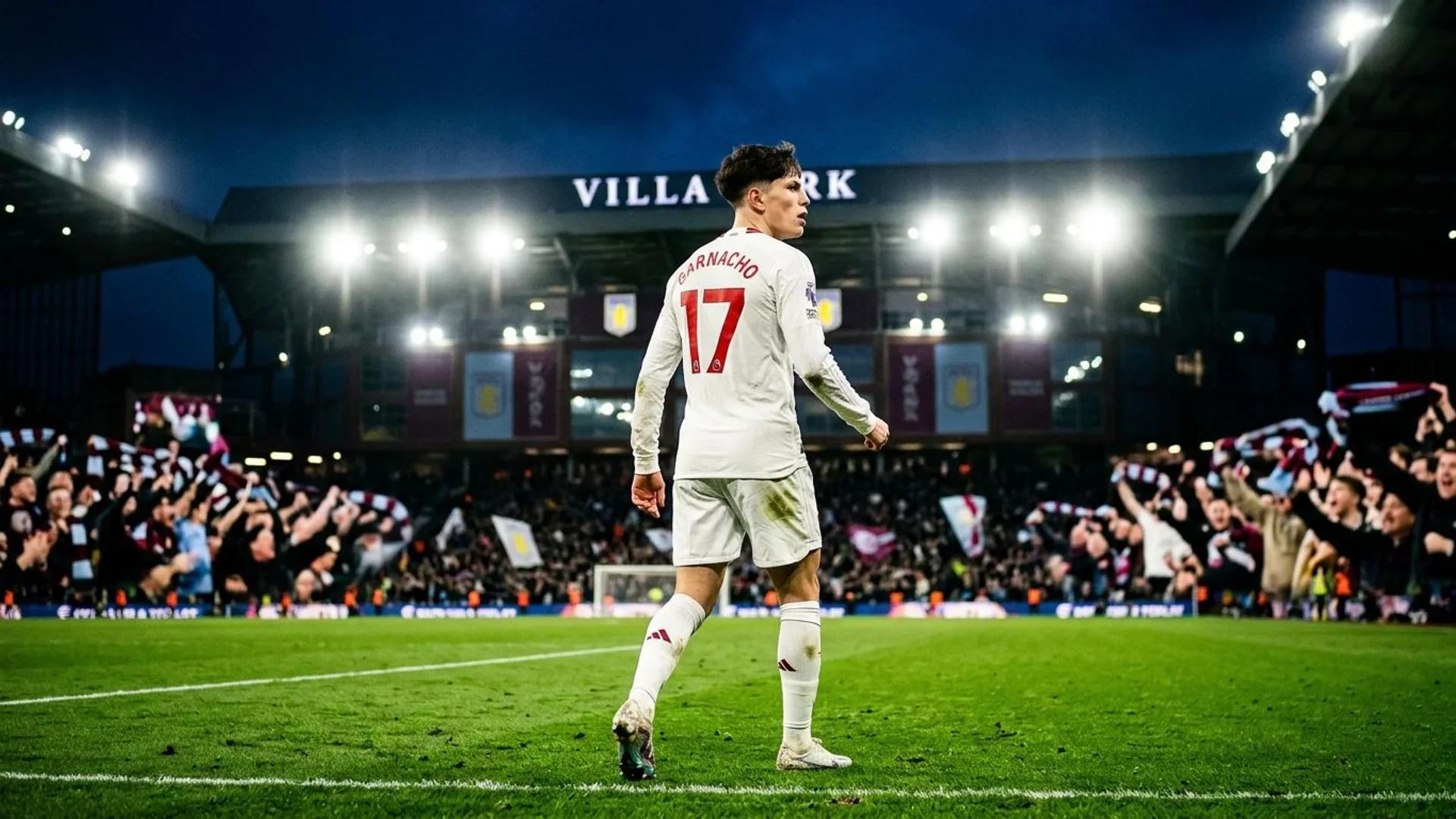 Alejandro Garnacho walking towards Villa Park, viewed from behind.