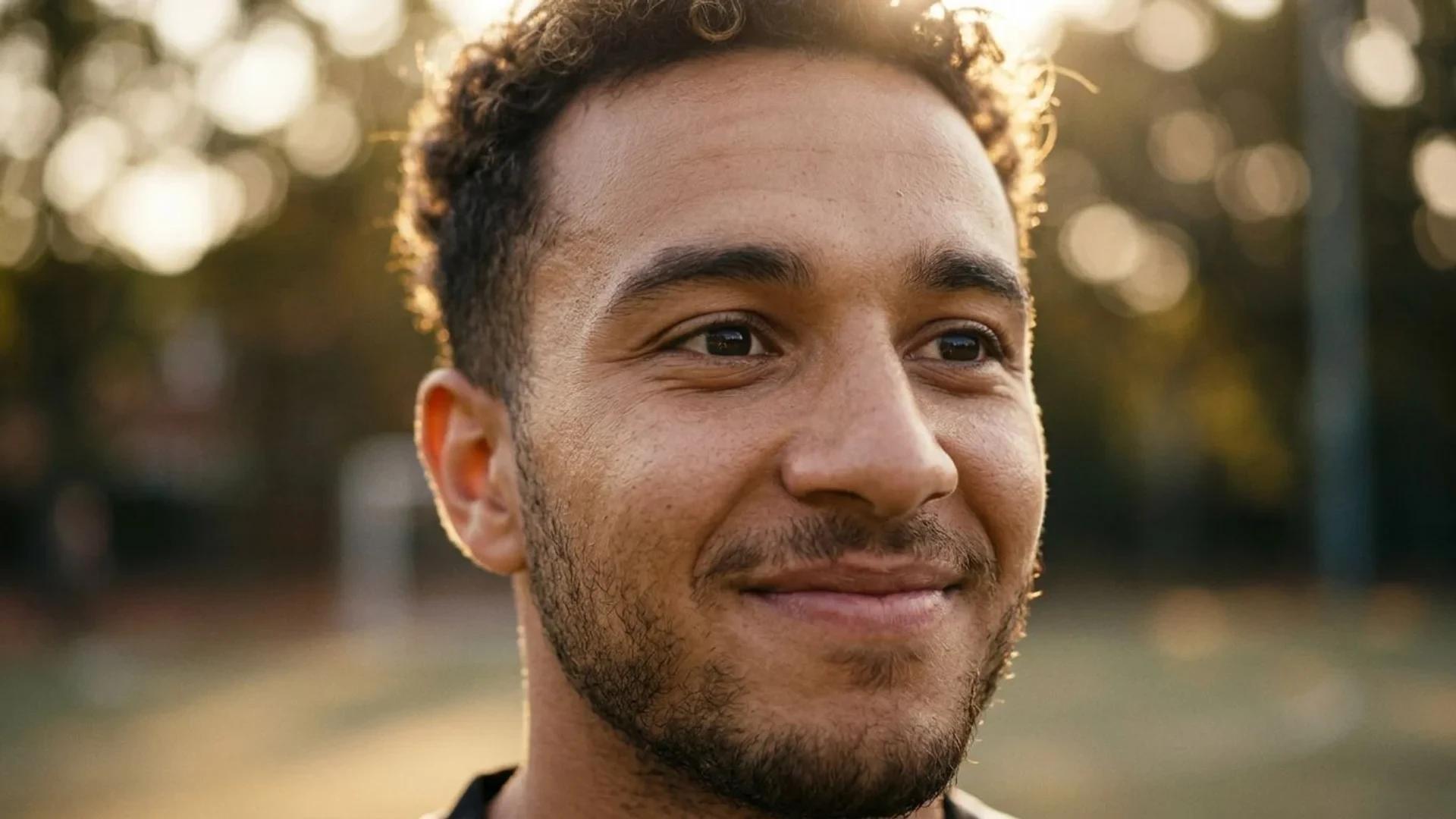 Close-up shot of Morgan Rogers, illuminated by golden hour light.