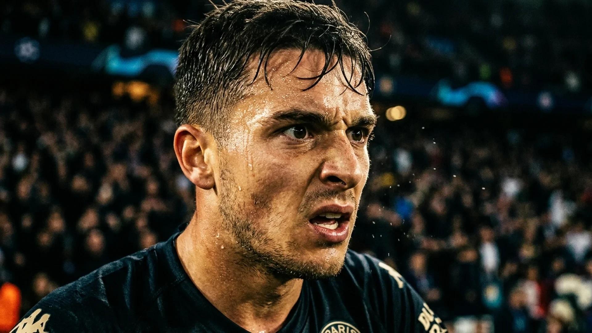 Ekstrem nærbilde av en ung manns ansikt mens han reagerer på en sportsbegivenhet.