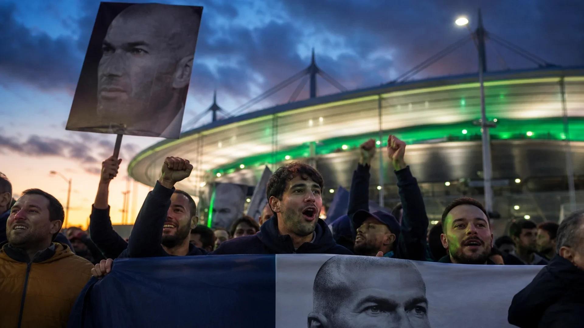 A group of football fans gathered outside the Stade de France in Paris, waiting for a press conference about Zinédine Zidane's appointment.