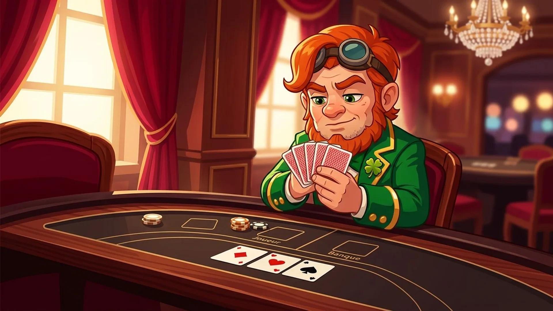A charming mascot engaging with a Punto Banco table in a luxurious casino.