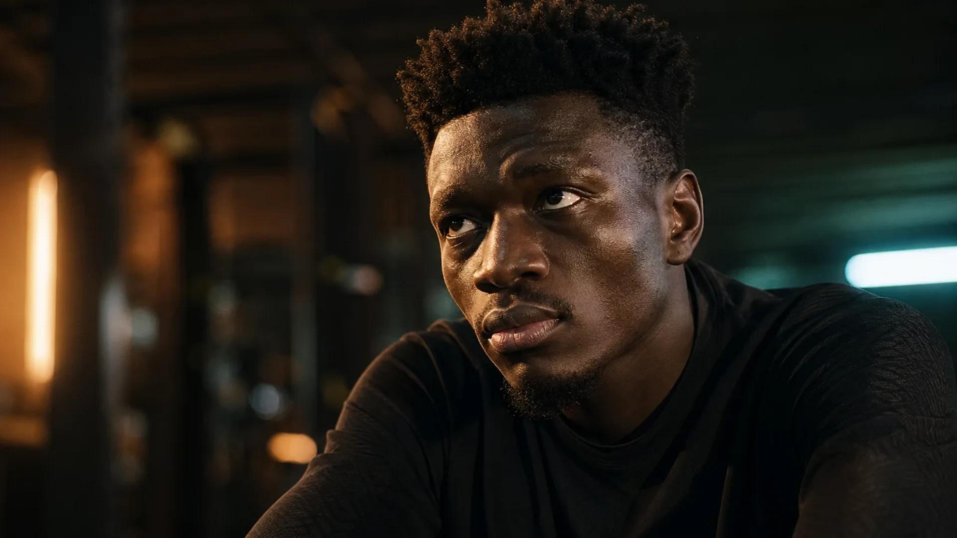 Mamadou Sangaré, a professional football player, captured in a contemplative moment during training.