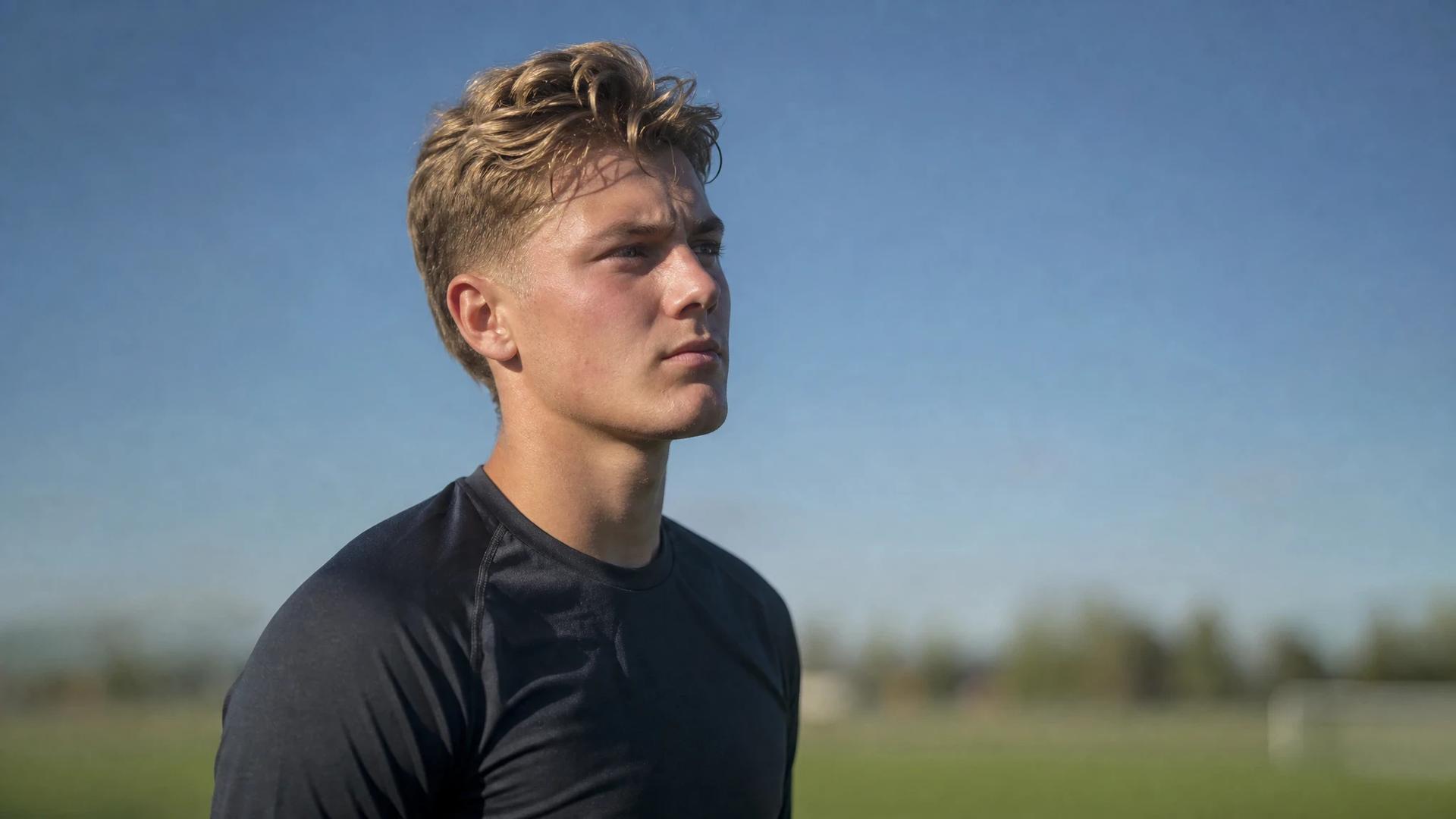 Felix Horn Myhre in a candid moment during training, looking contemplative.