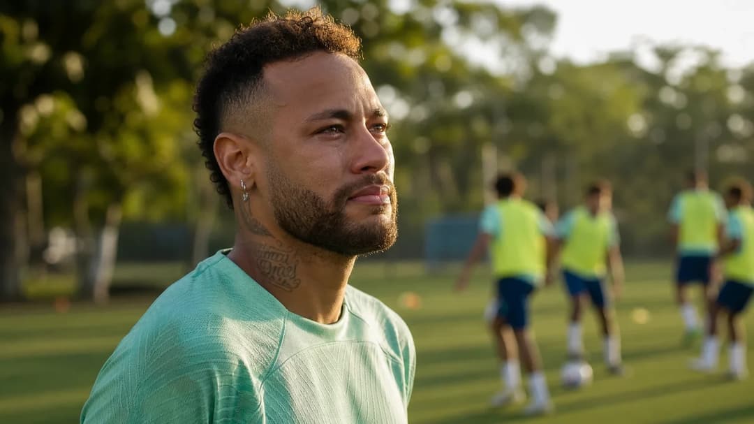 Neymar stands on a training pitch, reflecting on his retirement from the Brazilian national team.