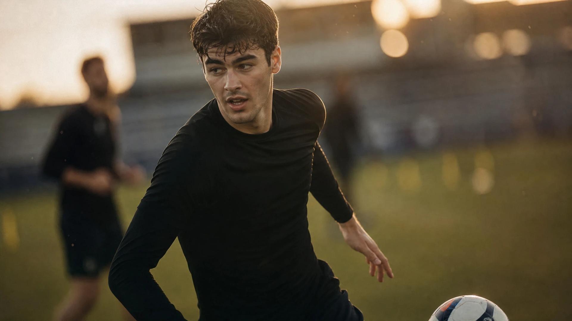 Gio Reyna training with a soccer ball, focused and determined.