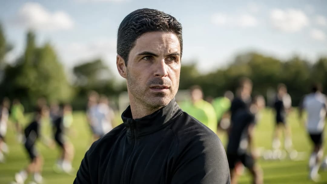 Mikel Arteta during a training session, focused and determined.
