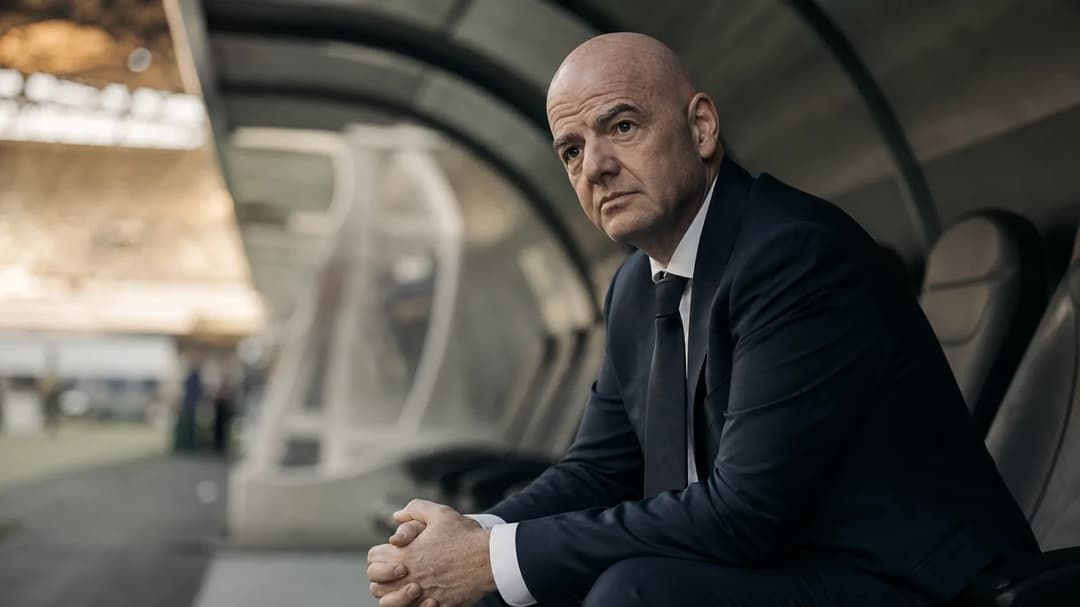 Gianni Infantino sitting pensively in the players' tunnel, with soft natural light illuminating his face.