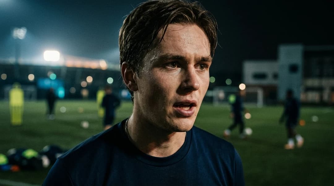 Close-up of Jens Hjertø-Dahl expressing emotions during a training session, captured with dramatic lighting.