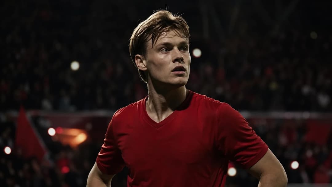 Felix Horn Myhre during his final game at Brann Stadion, showcasing determination and emotion.
