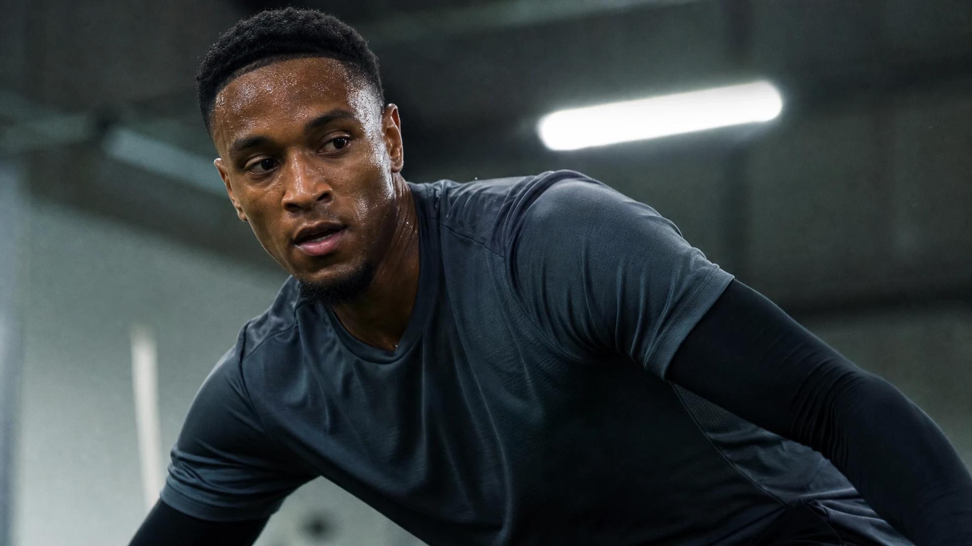 Ezri Konsa during a training session, showcasing focus and determination.