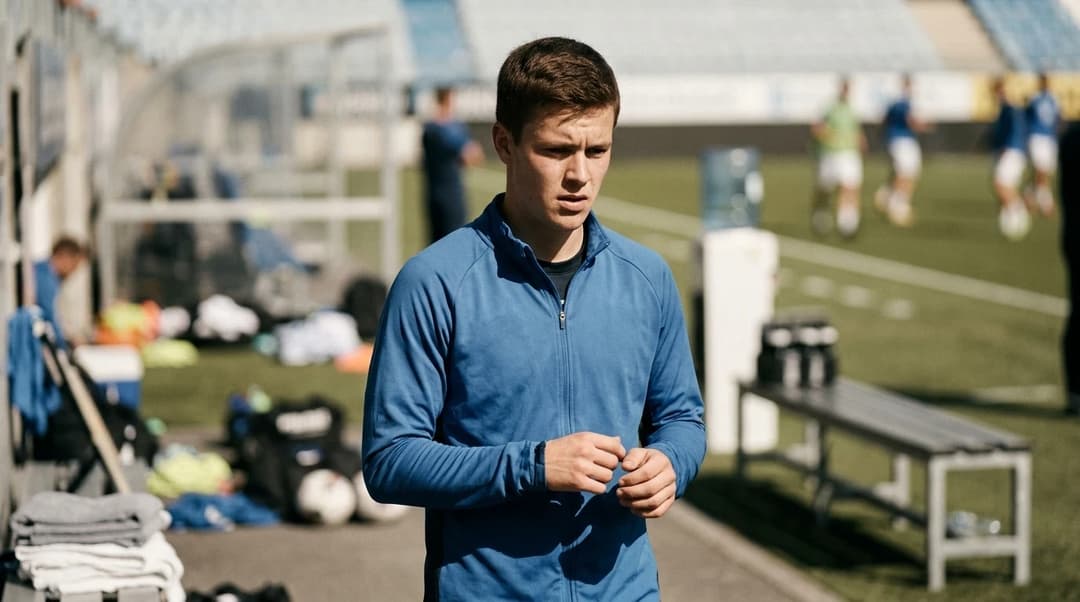 Sondre Granaas preparing for a football match at Aker Stadion, focused and determined.