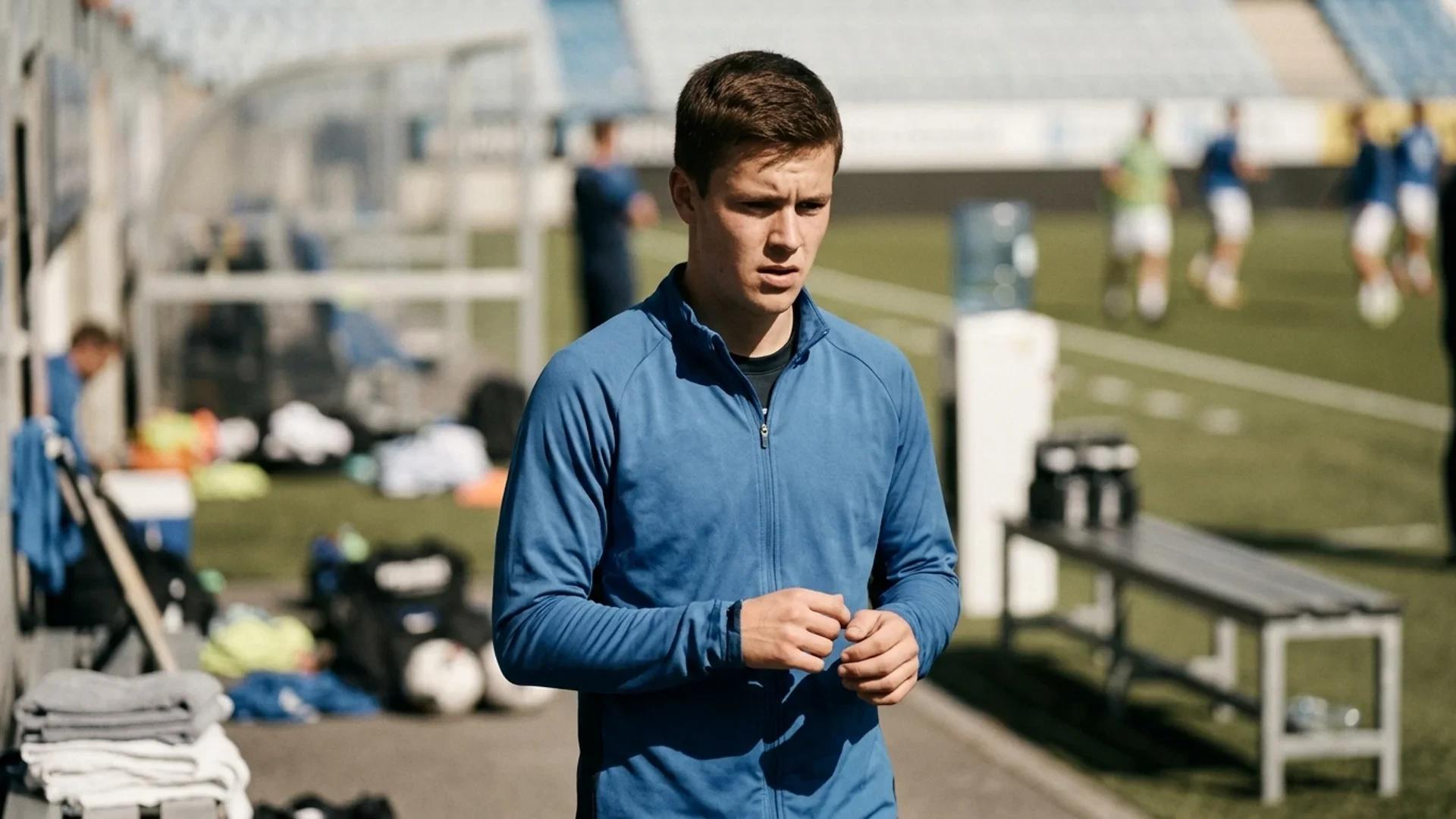 Sondre Granaas preparing for a football match at Aker Stadion, focused and determined.