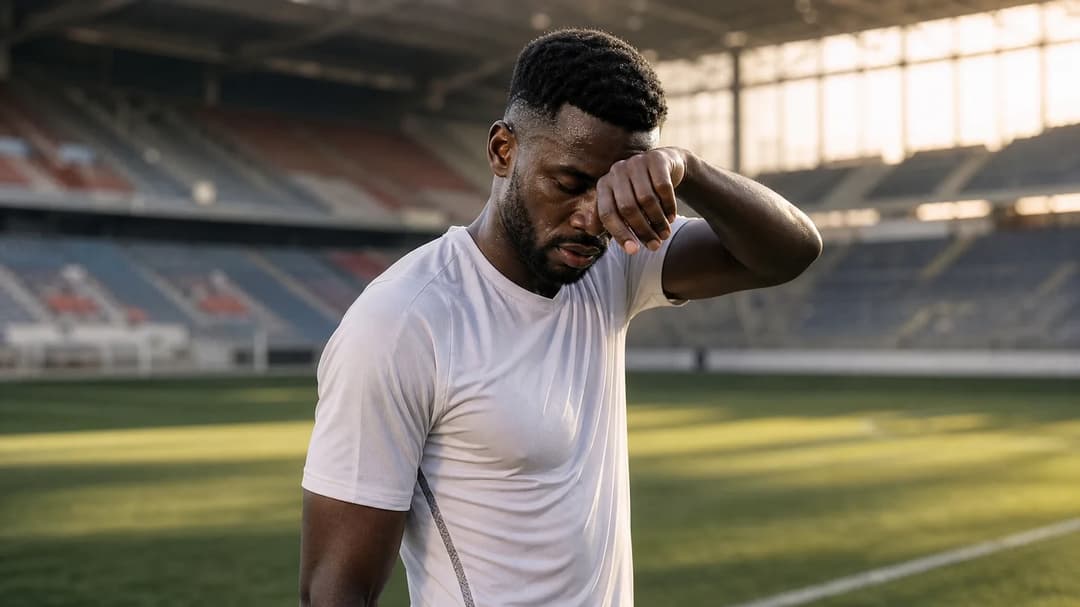 Clinton Mata reflecting on the pitch of Groupama Stadium after a match.