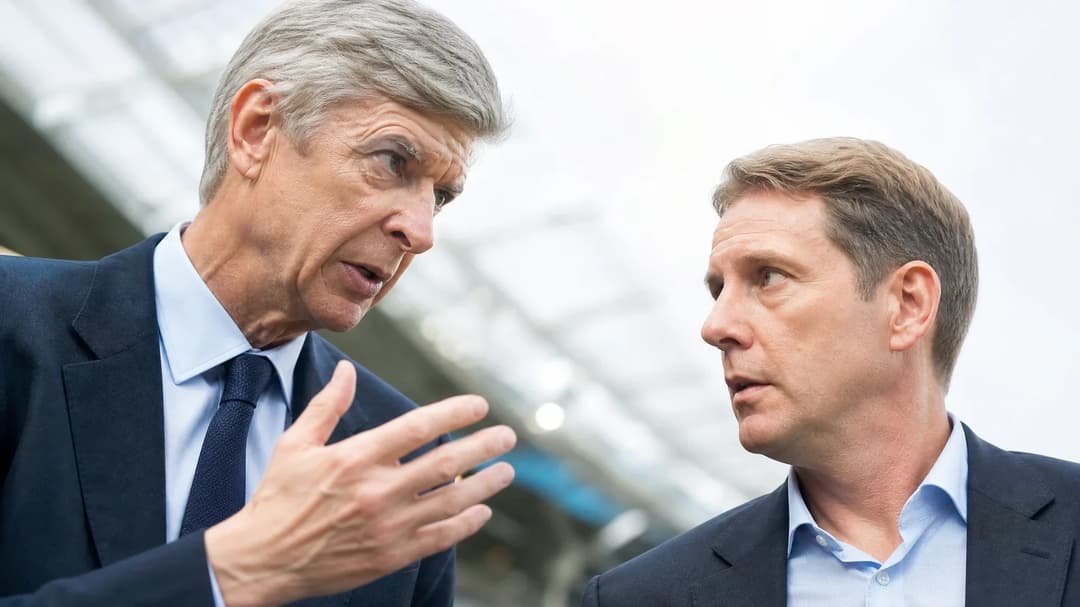 Arsène Wenger and Mattias Grafström in a tense discussion during a FIFA crisis.