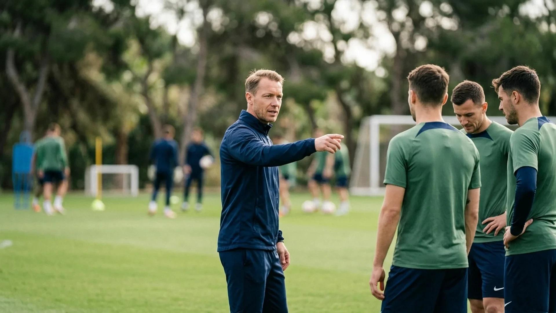 Matthias Jaissle interacting with players during a training session.
