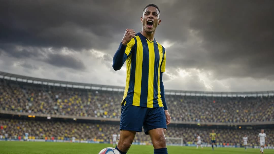 Mason Greenwood celebrating after scoring a goal for Fenerbahçe.