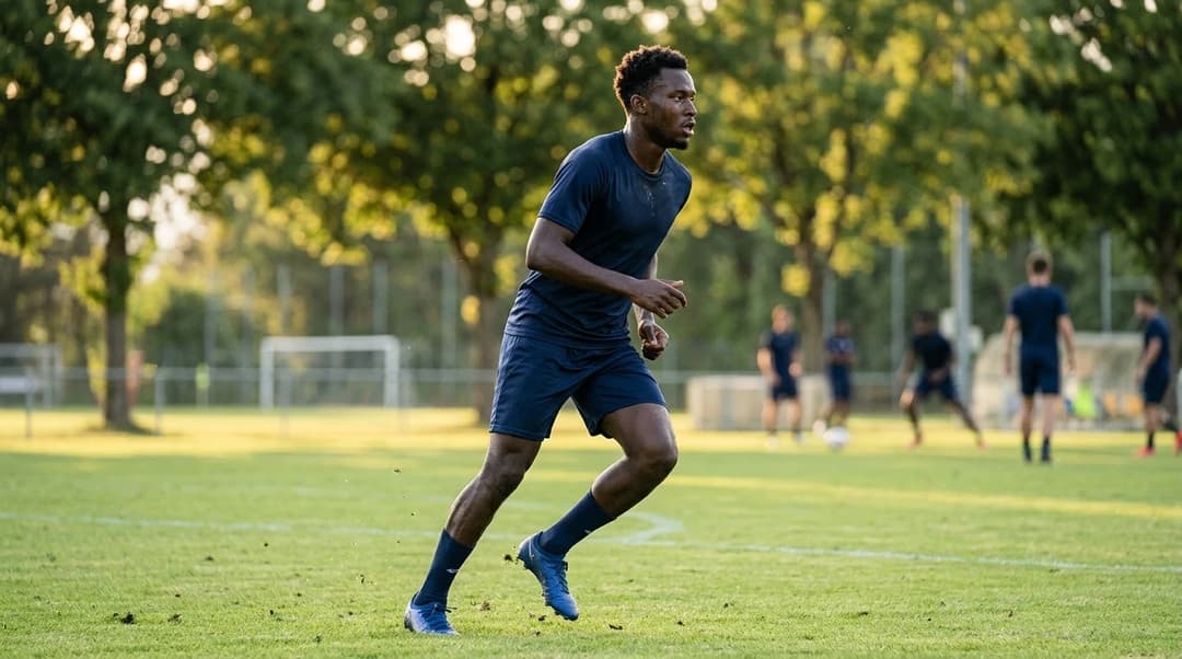 Karim Sow training during sunset, showing focus and determination.