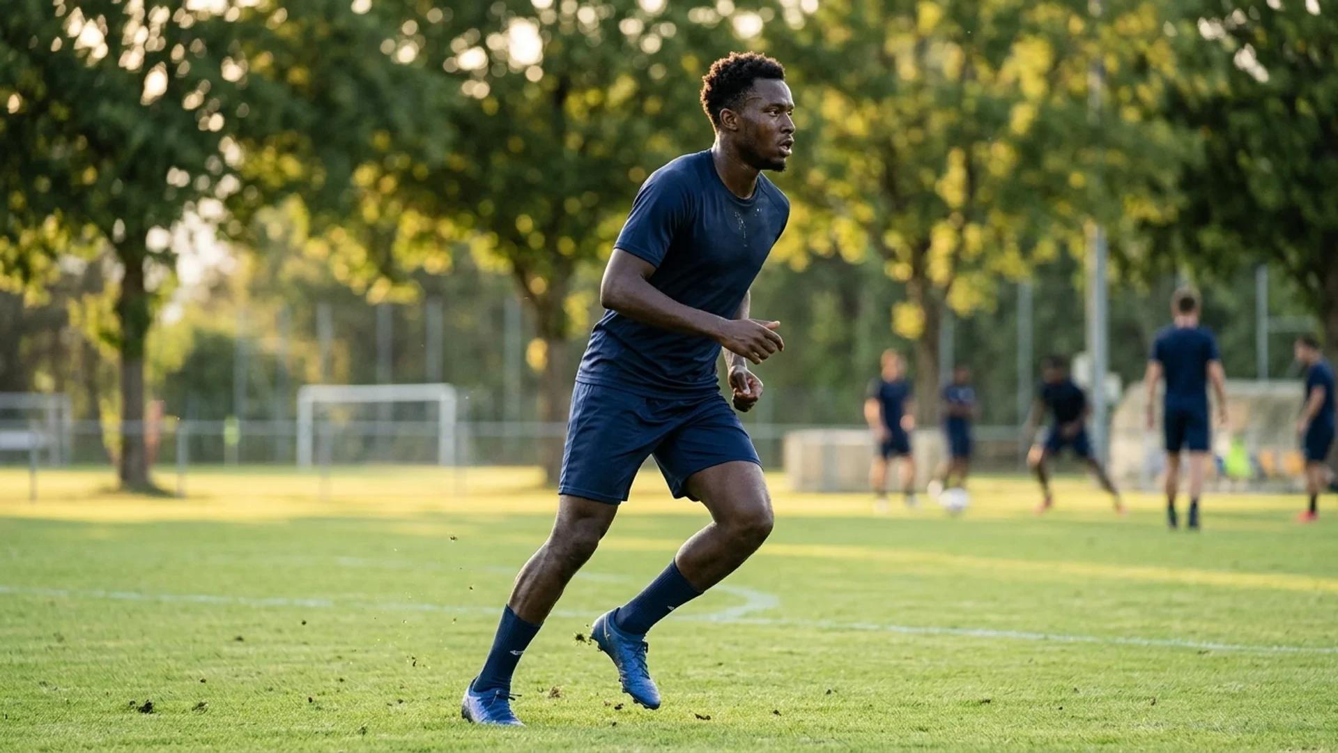 Karim Sow training during sunset, showing focus and determination.