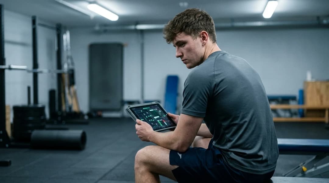 Nick Woltemade reviewing tactics in a training facility with a focused expression.