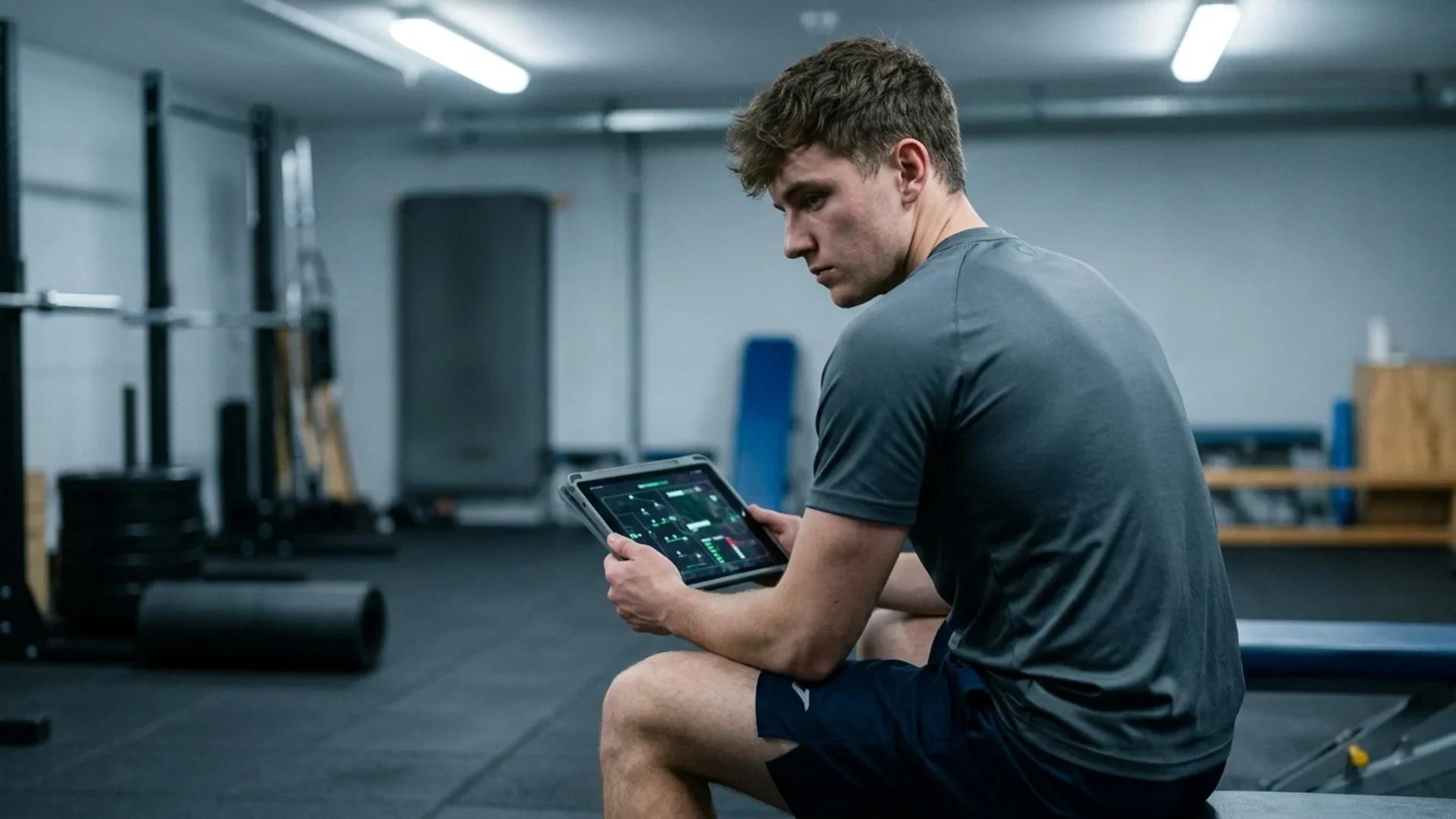 Nick Woltemade reviewing tactics in a training facility with a focused expression.