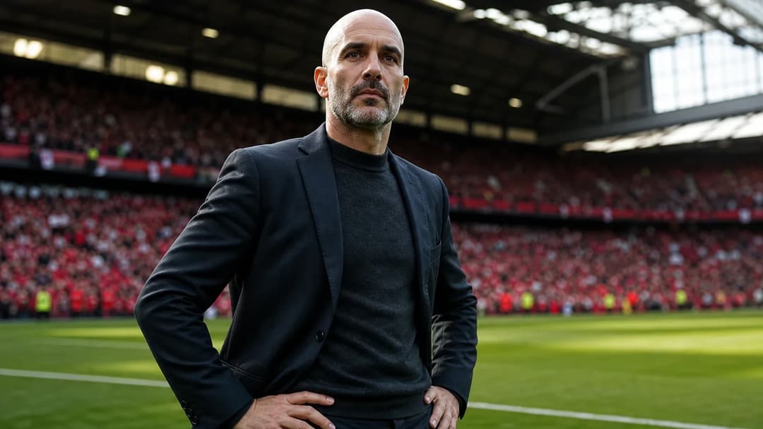 Enzo Maresca stands on the sidelines of Old Trafford with an intense expression before the Manchester derby.
