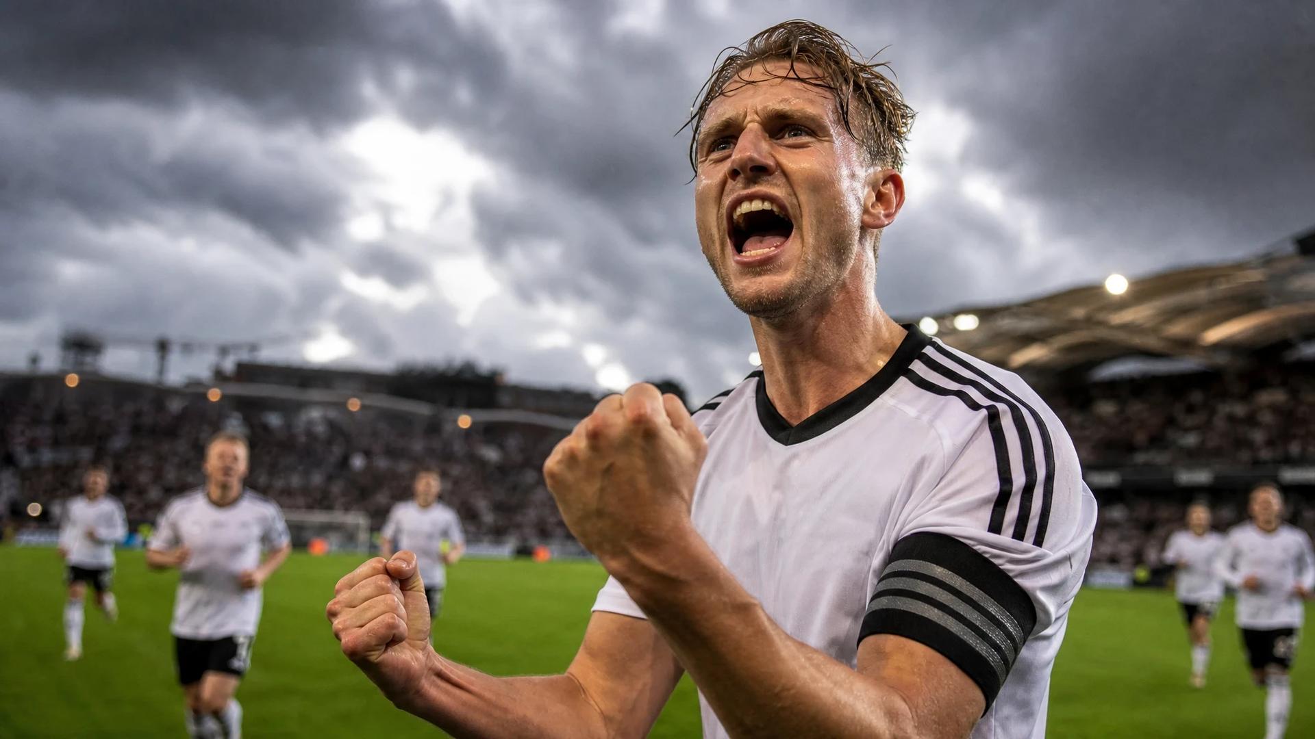 Ole Selnæs celebrating after scoring a goal during a football match.