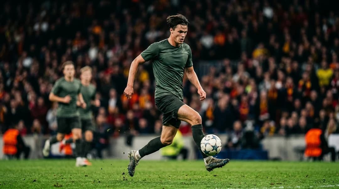Erik Botheim, a Viking football player, controls the ball on the pitch during a match.