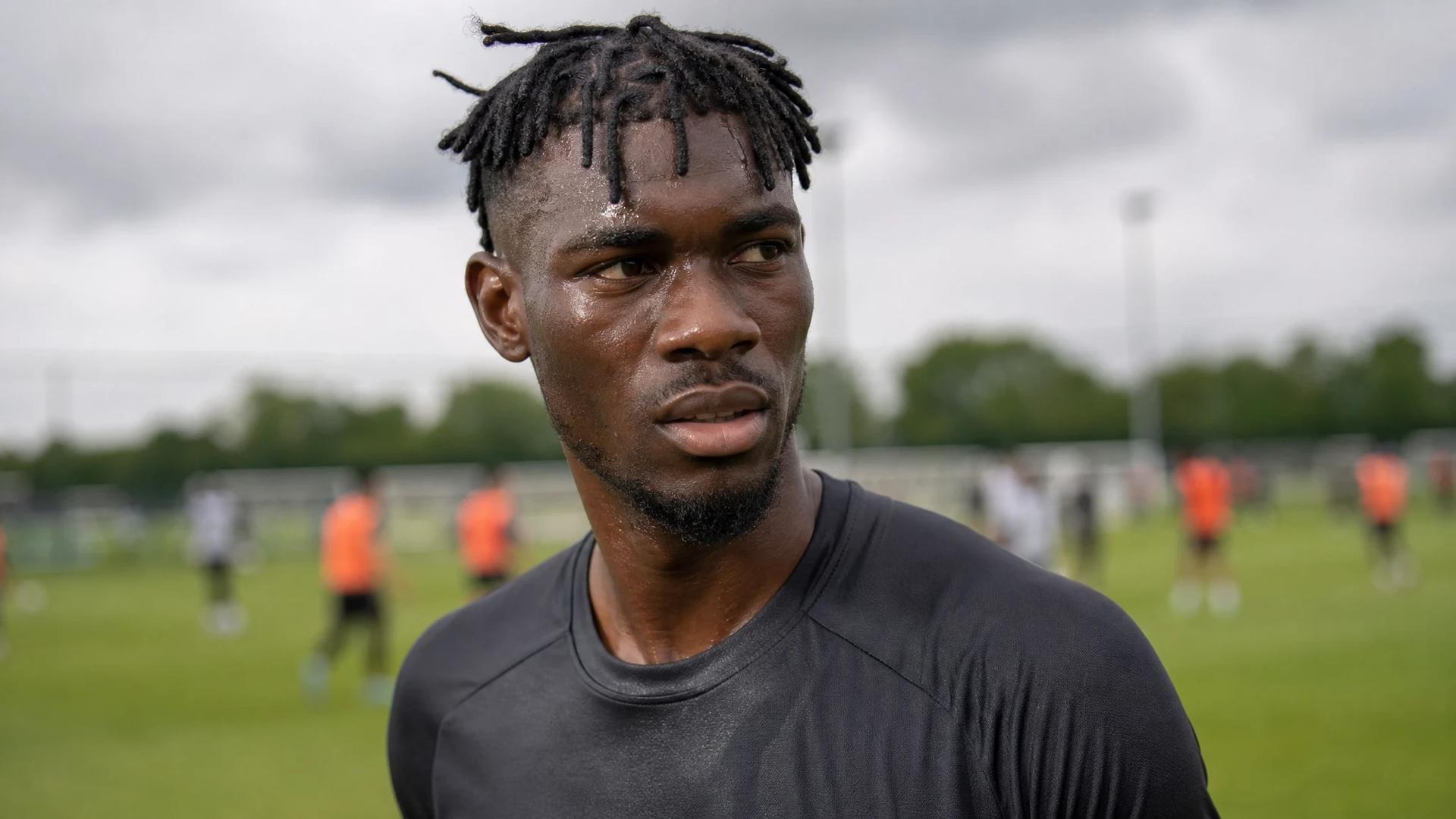 Yves Bissouma in a football setting, displaying determination and focus.