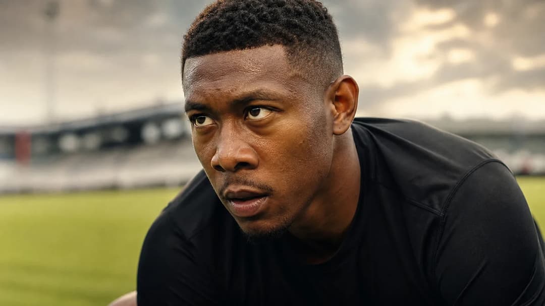 Close-up image of David Alaba training, showcasing focus and determination.