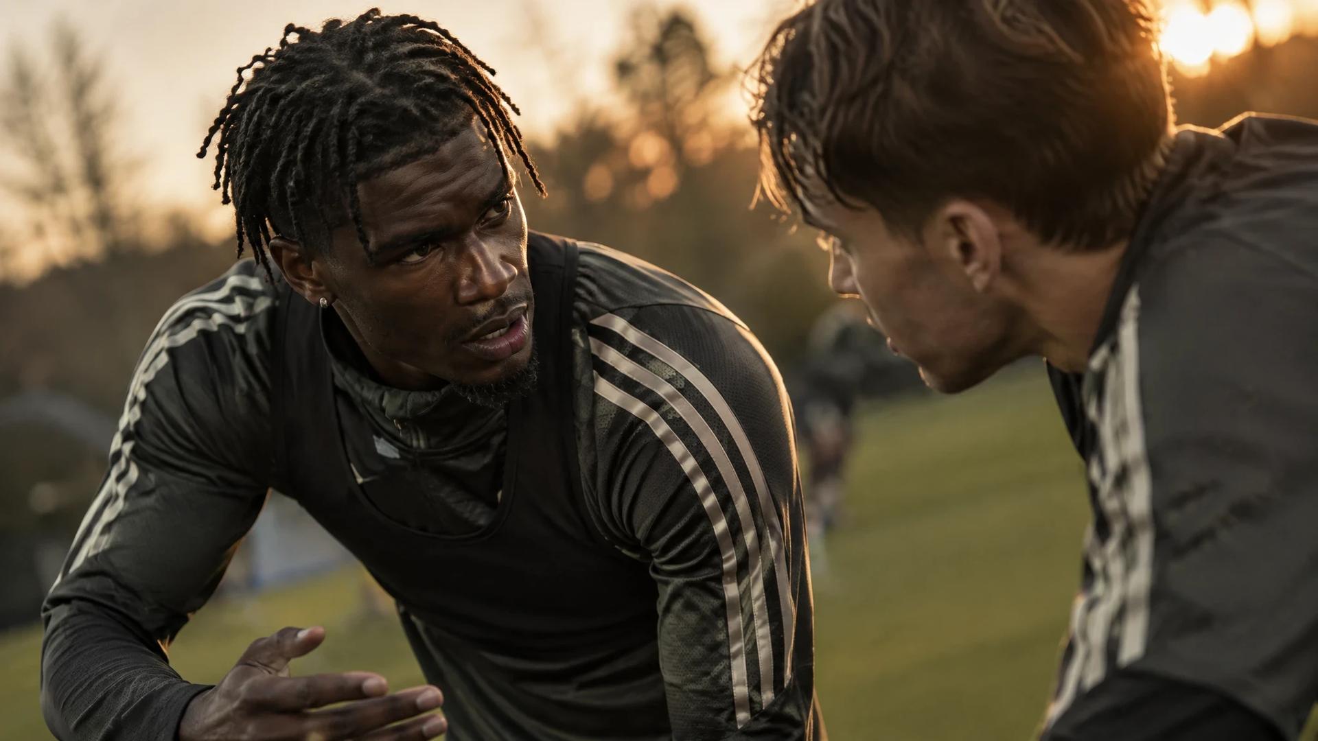 Yves Bissouma and a teammate engaged in a tense discussion during training in Amsterdam.