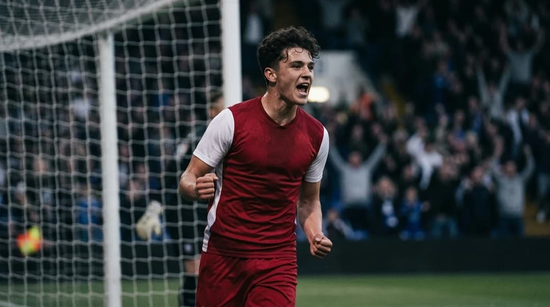 Max Dowman celebrating a goal in a football match.