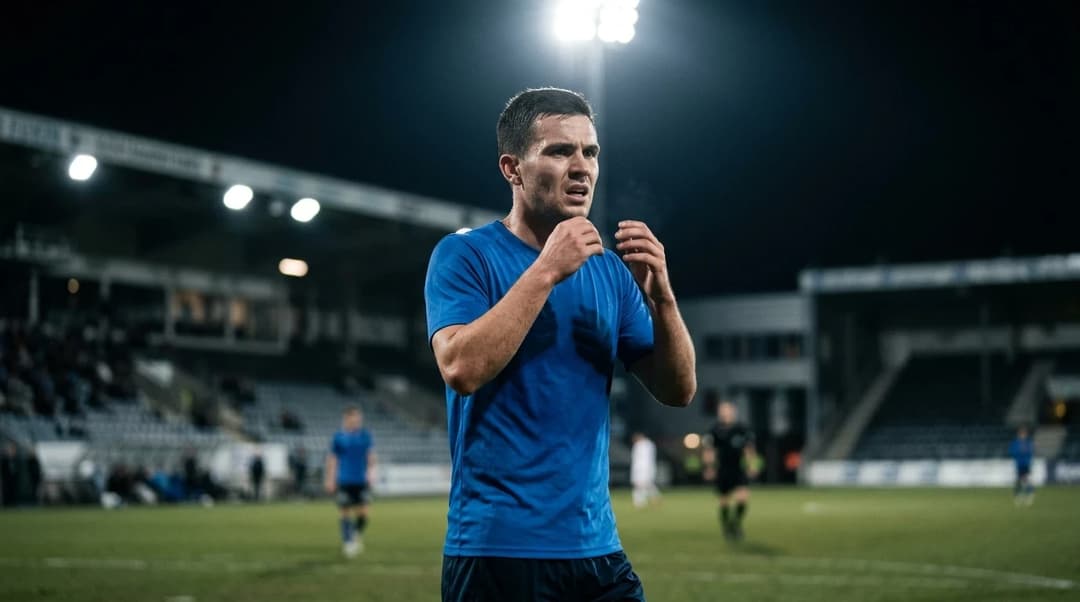 A football player from Vålerenga showing intense emotions during a match at Åråsen.